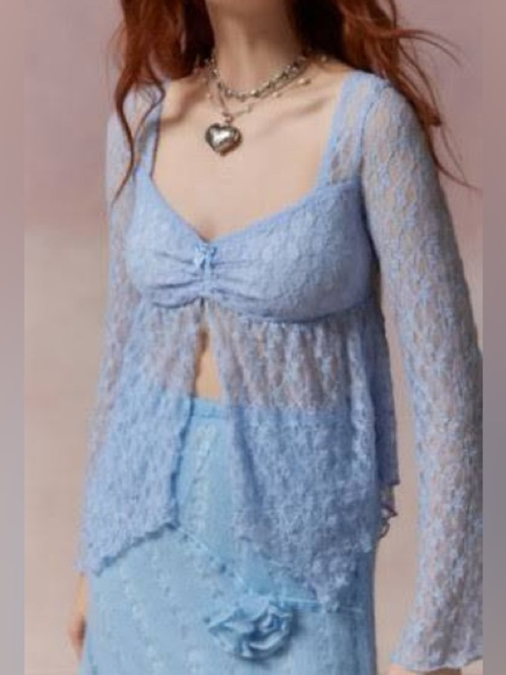 Kimchi Blue Jolene Light Blue Lace Sheer Babydoll Top - Size M